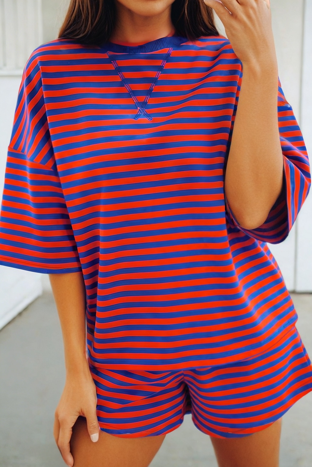 LAS Stripe Pullover Elastic Waist Shorts Set (S-XL)