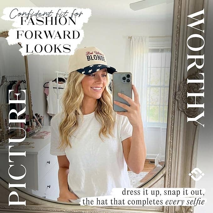 2-Tone Cap - Red White & Blonde - Start Print - Navy/Beige