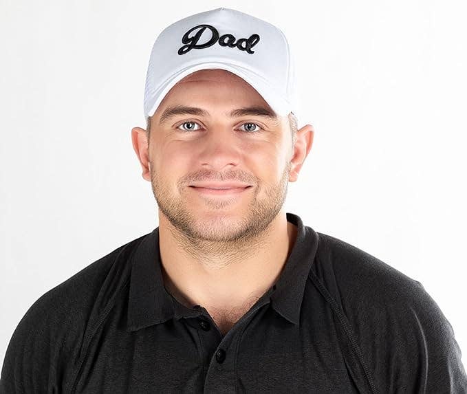 5 Panel  3D Embroidery Trucker Hat: Dad (White)