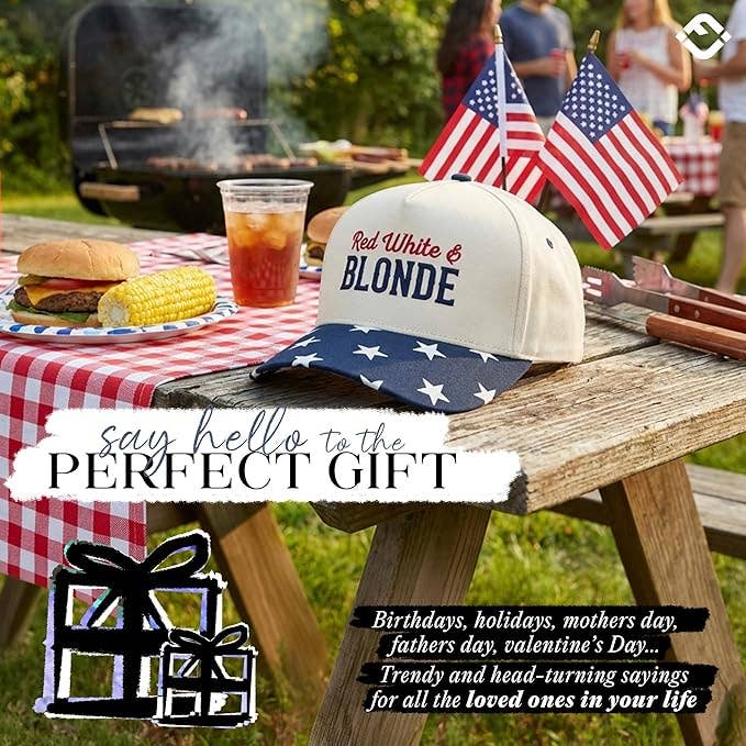 2-Tone Cap - Red White & Blonde - Start Print - Navy/Beige