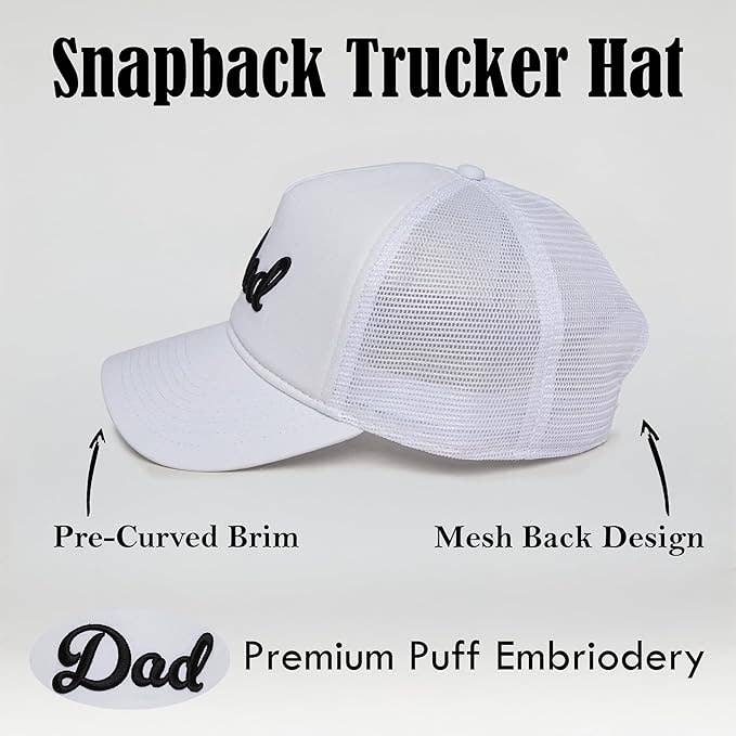 5 Panel  3D Embroidery Trucker Hat: Dad (White)