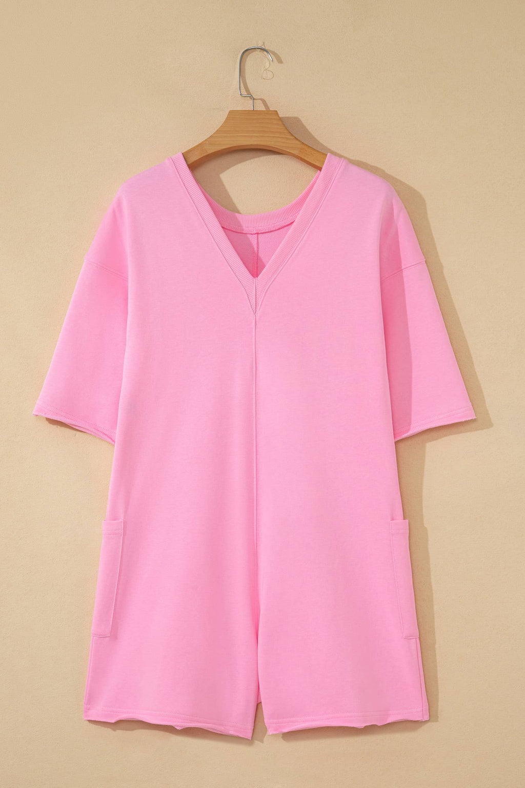 Raw Edge Half Sleeve Pocketed Loose Romper