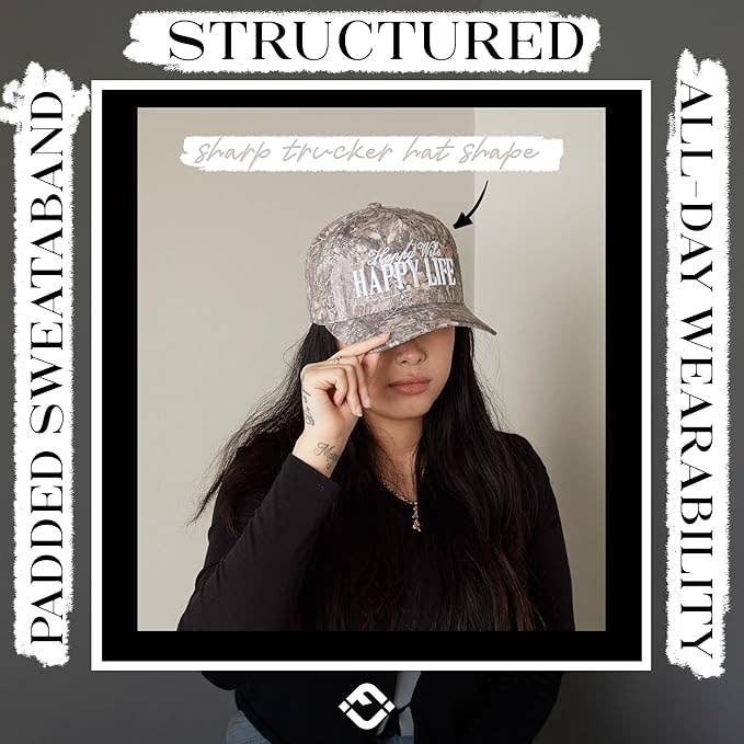 2 Tone Cap: Happy Wife Happy Life - Wood Camo