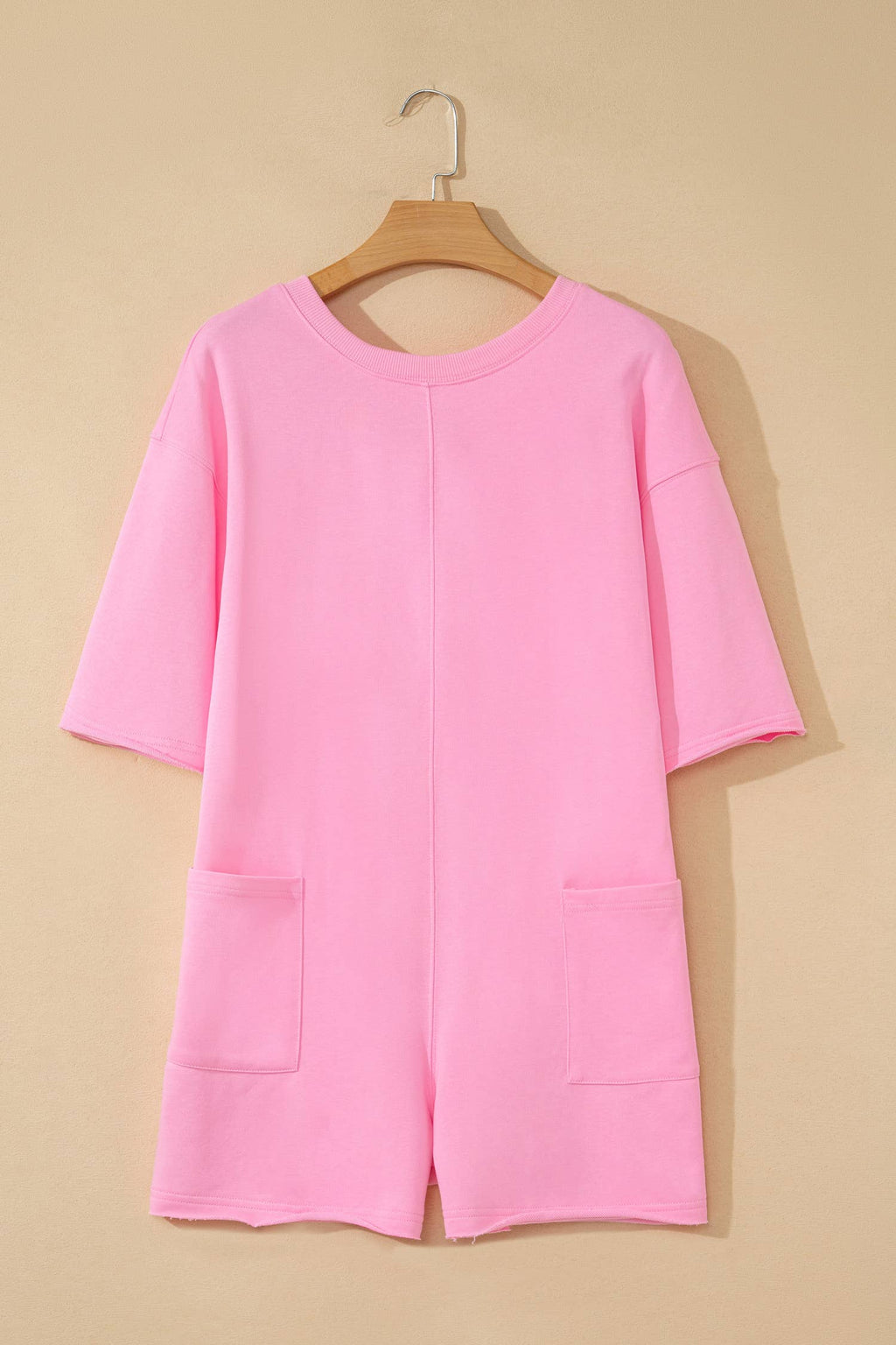 Raw Edge Half Sleeve Pocketed Loose Romper