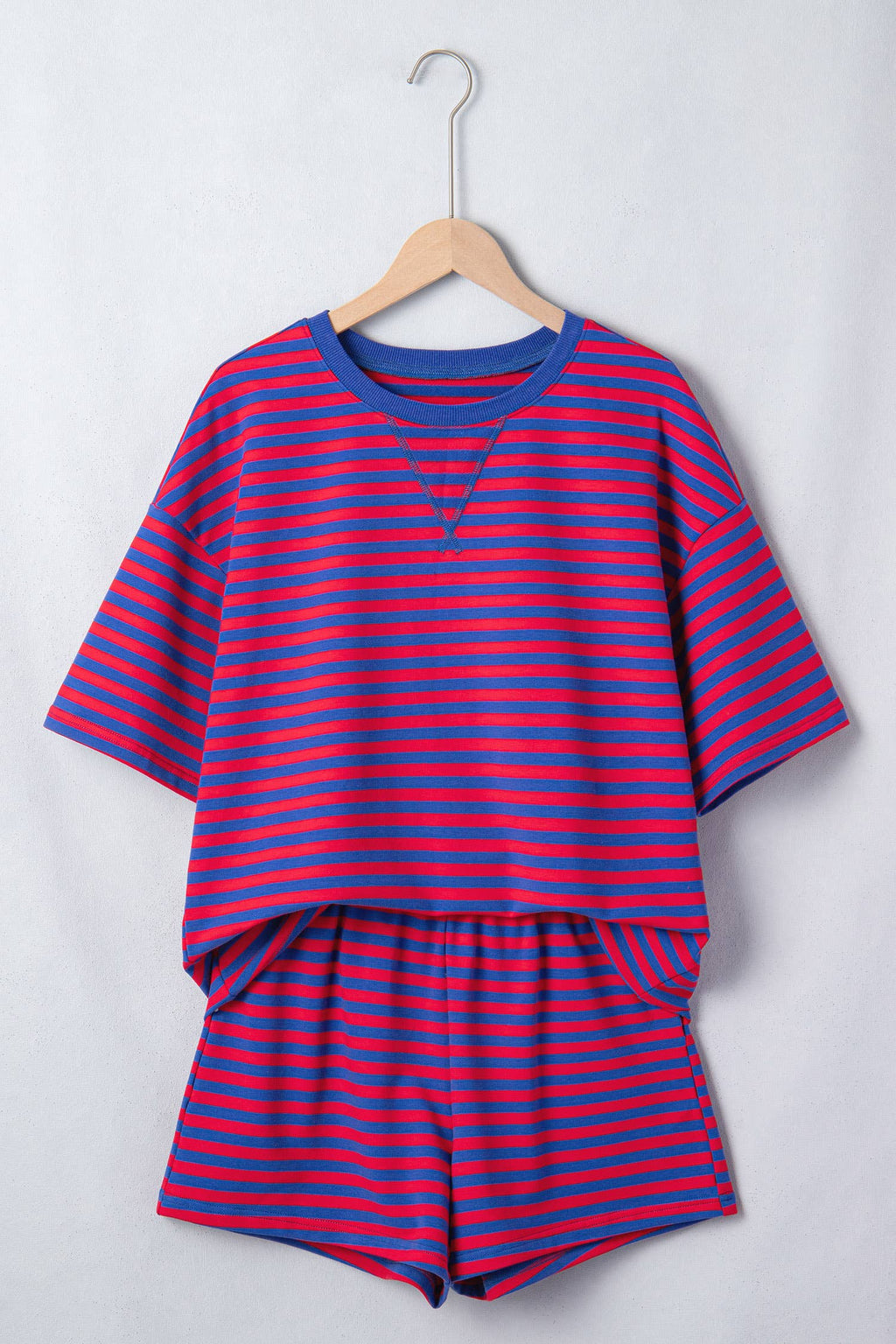 66Plus Striped Short Sleeve Top and Shorts Lounge Set (S-4X)