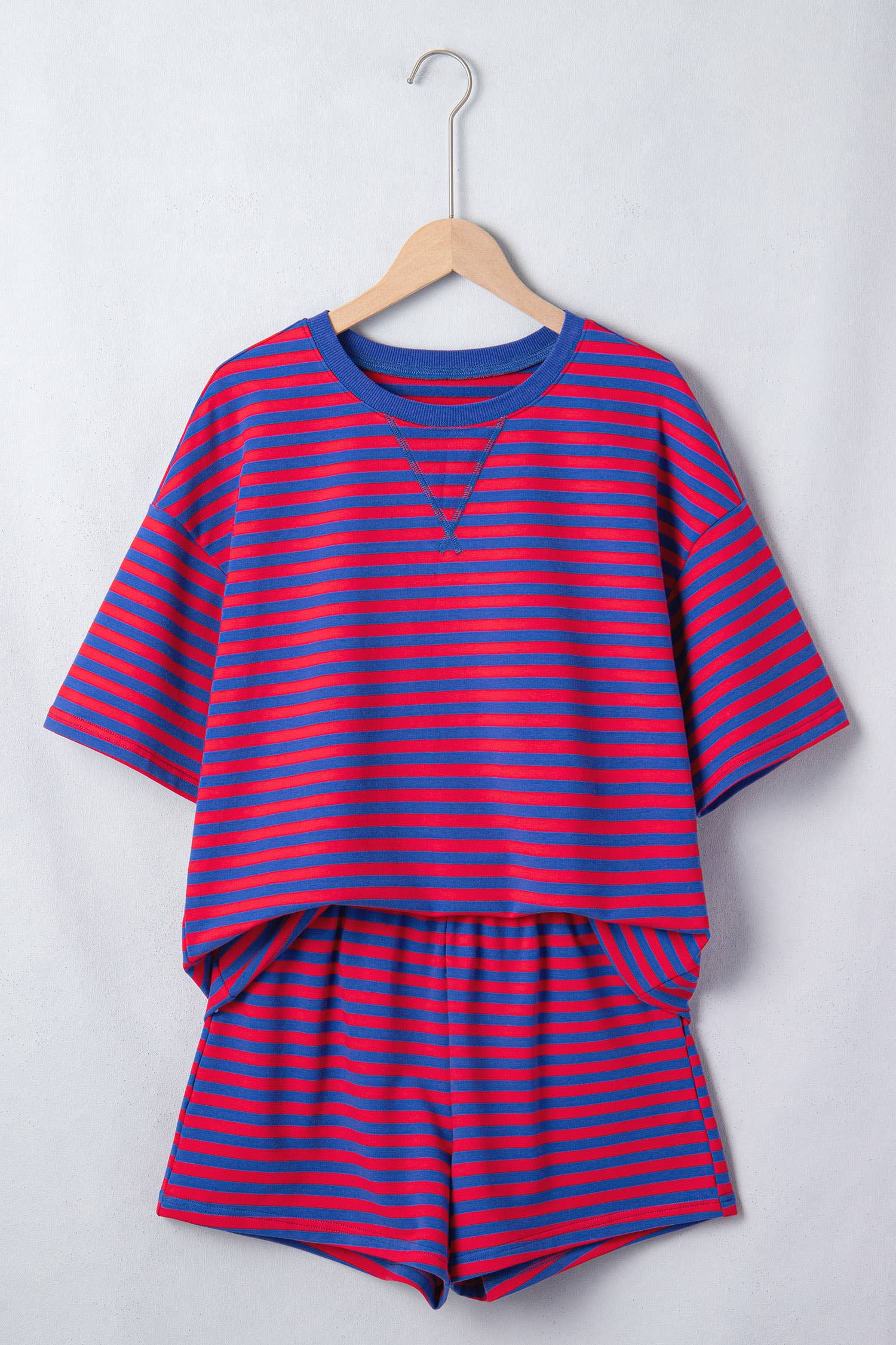 66Plus Striped Short Sleeve Top and Shorts Lounge Set (S-4X)
