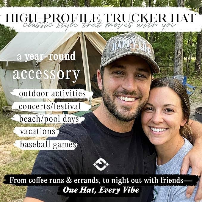 2 Tone Cap: Happy Wife Happy Life - Wood Camo