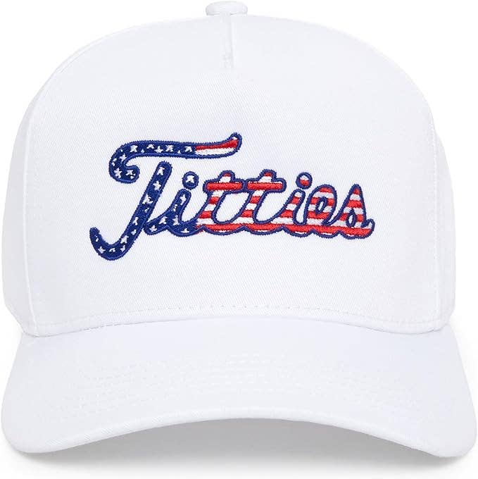 Solid Vintage  Baseball Cap - Titties - White