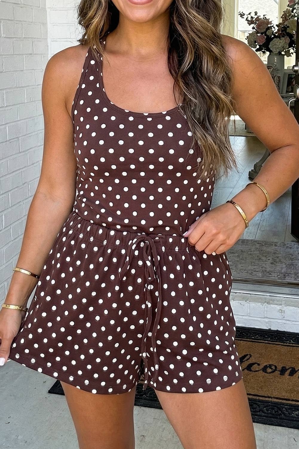 LAS Polka Dot Halter Tank Drawstring Shorts Set (S-XL)