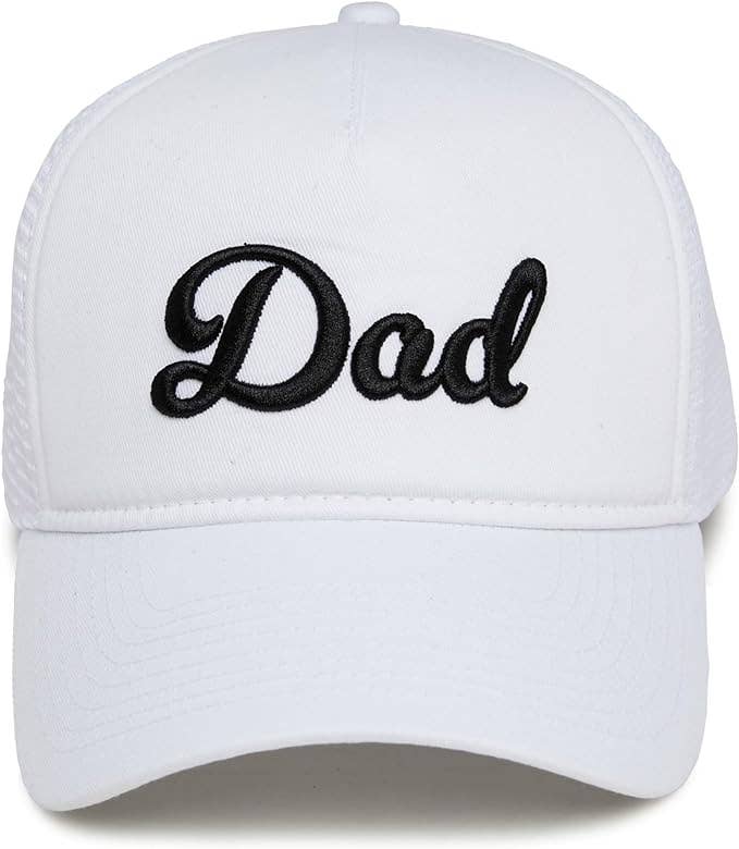 5 Panel  3D Embroidery Trucker Hat: Dad (White)