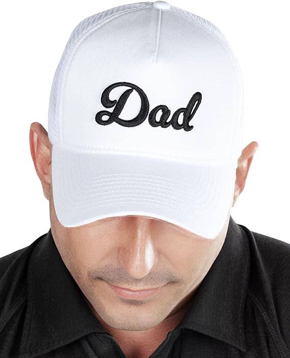 5 Panel  3D Embroidery Trucker Hat: Dad (White)