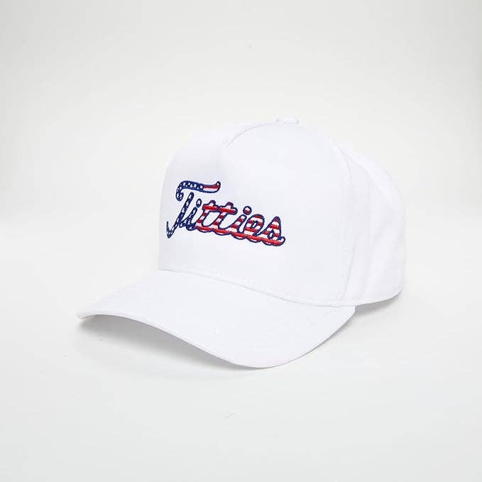 Solid Vintage  Baseball Cap - Titties - White