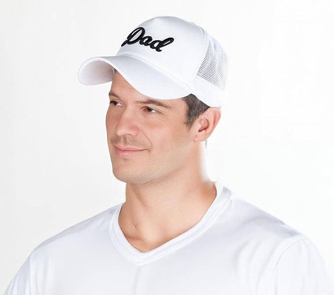 5 Panel  3D Embroidery Trucker Hat: Dad (White)