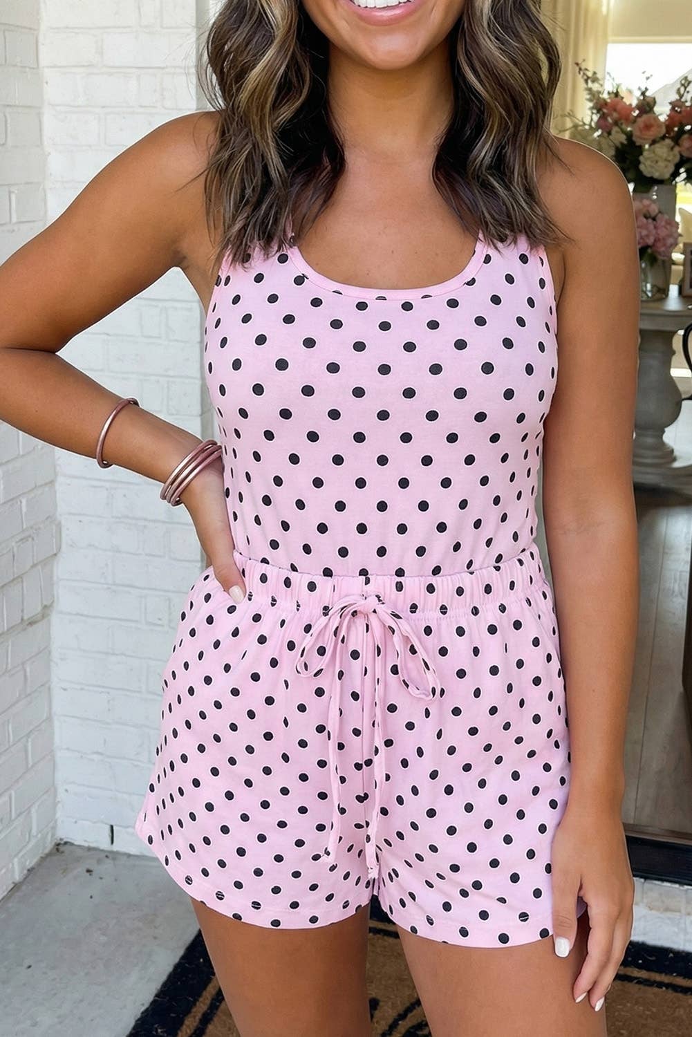 LAS Polka Dot Halter Tank Drawstring Shorts Set (S-XL)