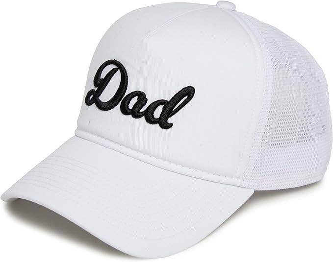 5 Panel  3D Embroidery Trucker Hat: Dad (White)